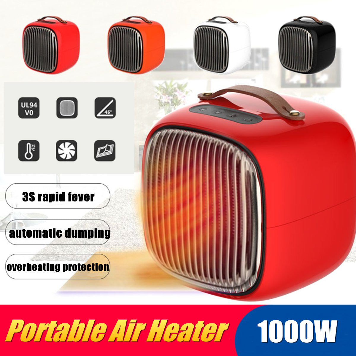 Draagbare kachel 1000W – binnen 3 seconden warm, overal neer te zetten
